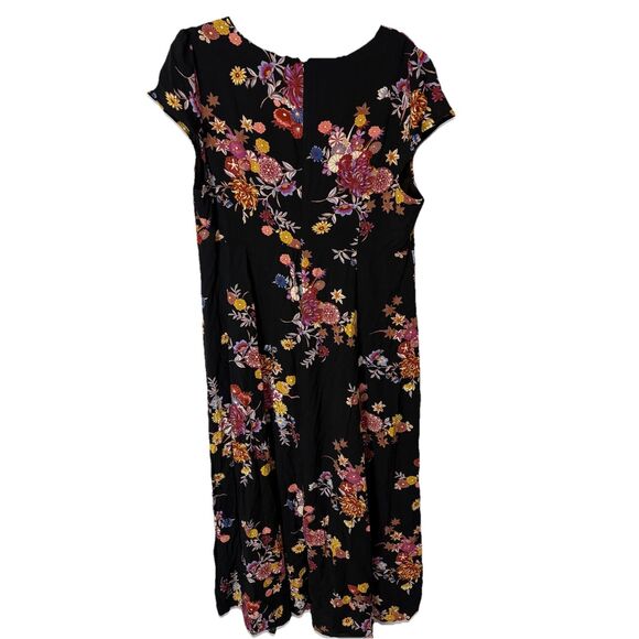 Forever 21 Plus Maxi Romper Dress Cap Sleeves V-Neck Size 1X Black Dark Floral - Picture 13 of 14